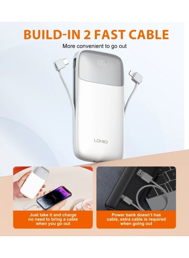 PQ19 10000mAh Fast Charging Power Bank with Built-In Charging Cables, 22.5W USB-C Quick Charge Output, 18W USB-C Fast In