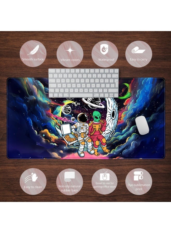 Funny Space Mouse Pad Desk Mat Astronaut Alien Large Gaming Mouse Pads Anime Desk Pad Mousepad XXL Cool Trippy Universe 