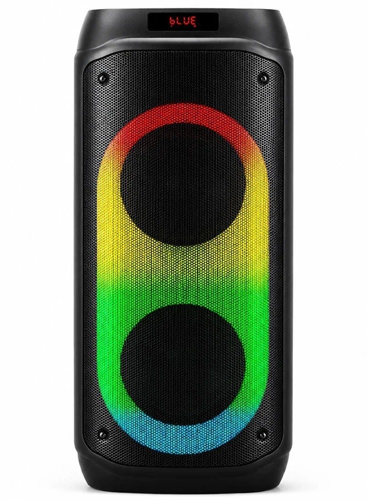 V-2895 Double 8-Inch Portable Bluetooth Party Speaker, Rechargeable Battery, Powerful Bass, LED Flame Lights, Karaoke Mi
