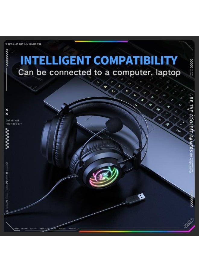 سماعة جيمنج onikuma X80 Abyss Mirror سلك RGB مايك أسود