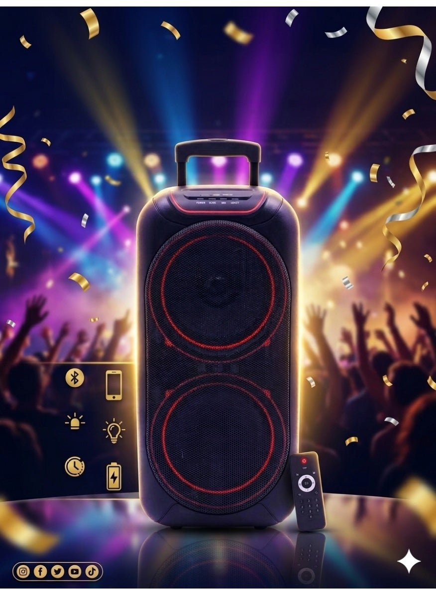 AH-12300 Professional Dual 12 Inch Battery Powered Party Speaker System with Disco LED Lights and Remote Control Portabl