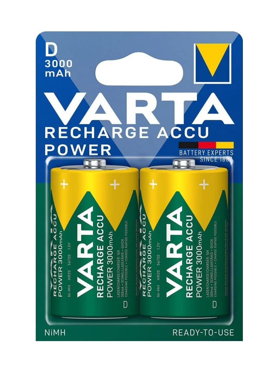 Varta Rechargeable Batteries D (2-Pack, 3000 mAh) - 56720 Ni-Mh - Pre-charged 1.2V