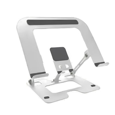 Foldable tablet & mobile stand with stylish metal design, 180° rotation, and ventilation to keep devices cool. Compact, portable, fits all mobiles, perfect for studying, working, or watching content anywhere.
