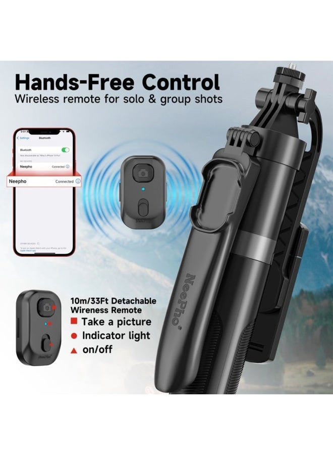Smart Selfie Stick Tripod NP-Z12S with LED Fill Light & Bluetooth Remote – 1830mm Extendable Aluminum Alloy Stand for St