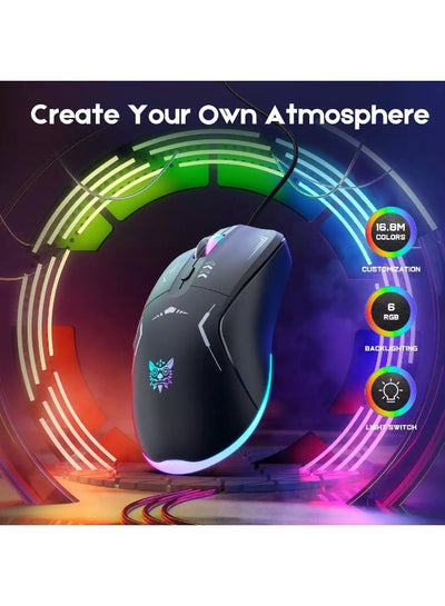 CW917 RGB Gaming Mouse , Wired Gaming Mouse with 3600 DPI Optical Sensor, 6 Buttons, Adjustable DPI, Dynamic RGB Lightin