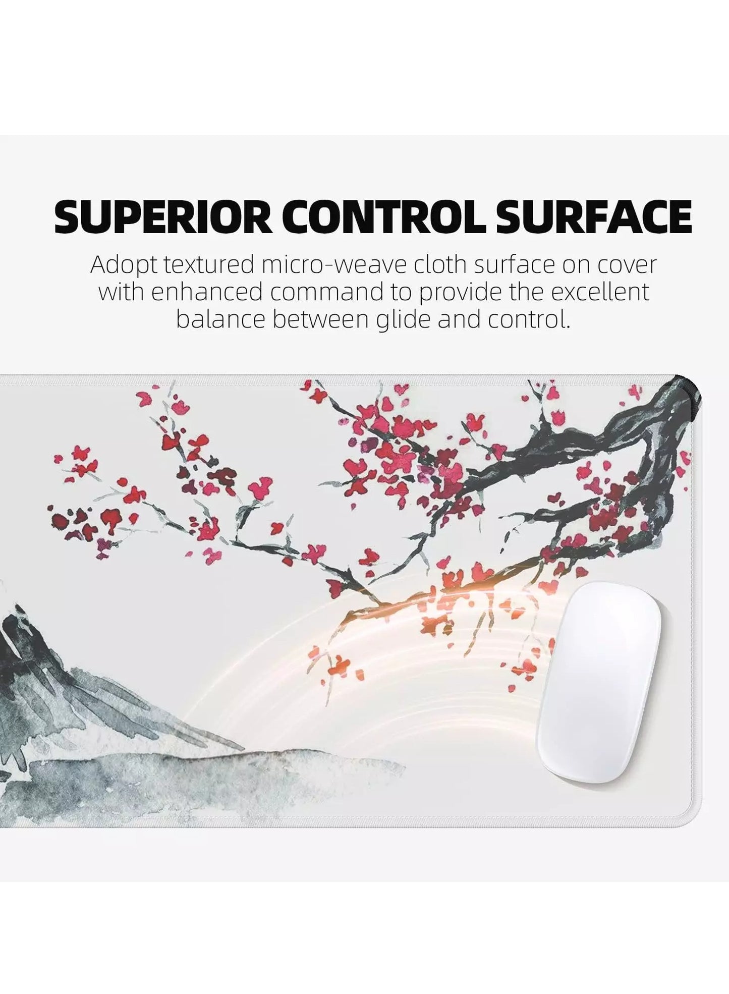 Japanese Cherry Blossom Design White Mouse Pad, Large Extended Mouse Pad for Office with Stitched Edges and Non-Slip Rubber Base, XL Gaming Mouse Pad ( 70x30x2mm )