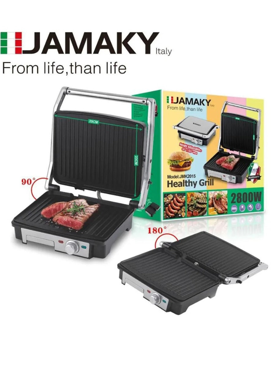 JAMAKY Italy Sandwich Grill Machine Breakfast Bread with Italian technology , Steak Maker , Burger , BBQ Baking , Tray Mini Toaster , Oven Baker , Electric Grill Pan , 2800W