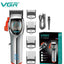 VGR V-647 Professional cordless rechargeable hair trimmer for men, featuring DLC coating blade and 2500mAh lithium battery. It includes a tapered arm for multiple cutting capabilities and comes with a USB charging option.