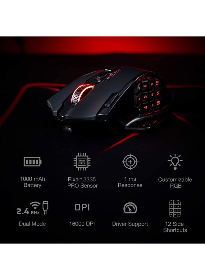 Redragon M913 Impact Elite Wireless & Wired Gaming Mouse – 16,000 DPI Pixart 3335 Sensor, 16 Programmable Buttons (12 Si
