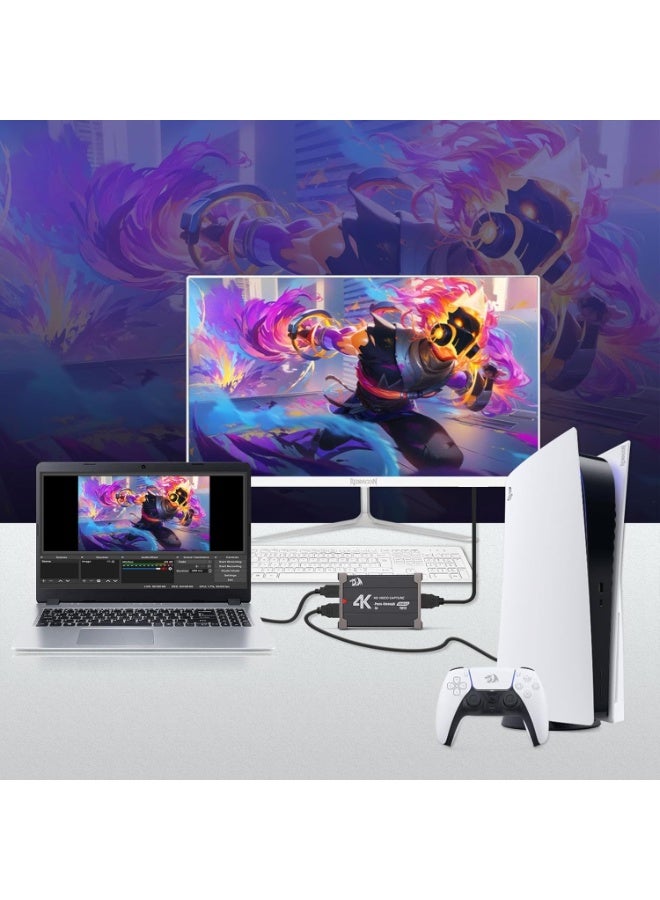 كارت كابتشر REDRAGON VC321 4K HDMI USB 3.0 زيرو لاتنسي أسود