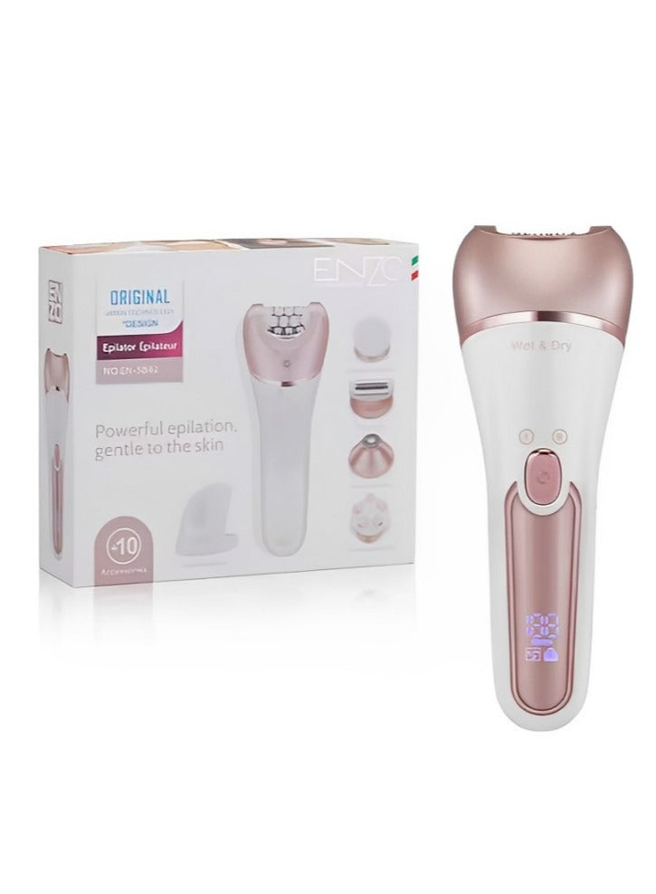 ENZO A powerful device for gentle and painless hair removal for women. For home use, easy to operate and quick, gentle on the skin. Model EN-5842. Contains 10 accessories.