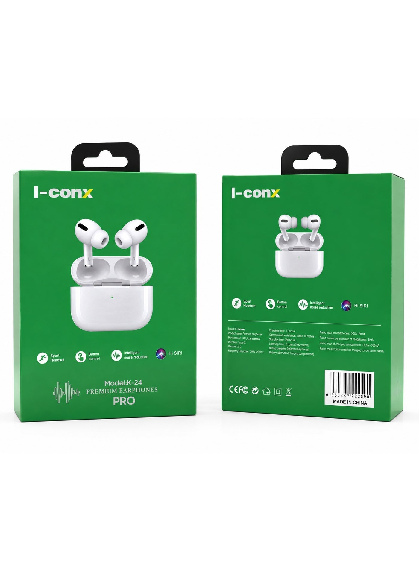 K-24 Pro Wireless Bluetooth Earbuds – Bluetooth 5.0, Intelligent Noise Reduction, Siri Support, Type-C Charging Case, Up