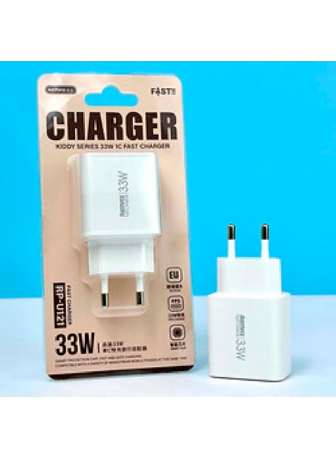 RPU121 33W Fast Charger, Type C,  4X Faster, Wall Charger, Safe with Smart Chip, Overheating Projection, for phones, lap