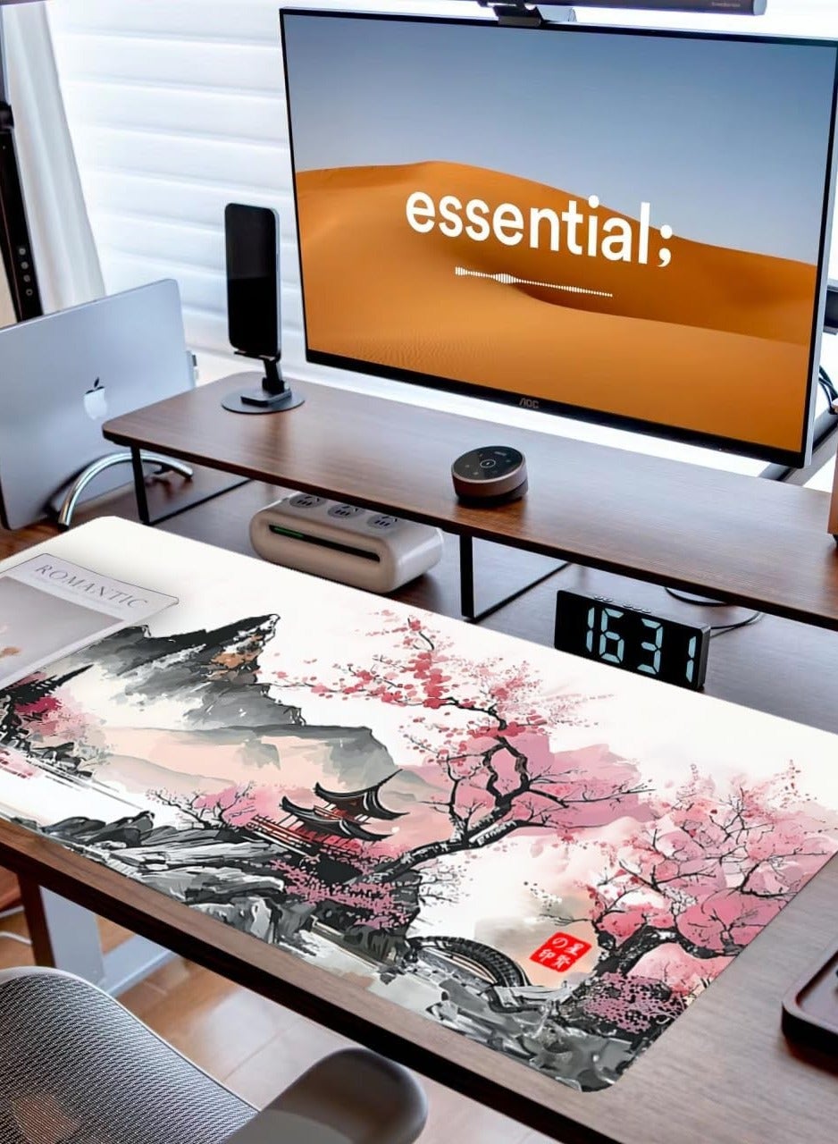 Japanese Watercolor Cherry Blossom Pink Mouse Pad, Gaming Mouse Pad,Non-Slip Water-Resistant  Anime Mouse pad, Large Mou