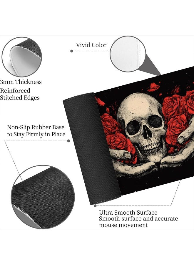 Gothic Skull Gaming Mouse Pad Large Rose Horror Dark Fantasy Mousepad Large Gaming Mouse Pad Laptop Keyboard Mat Non-Sli