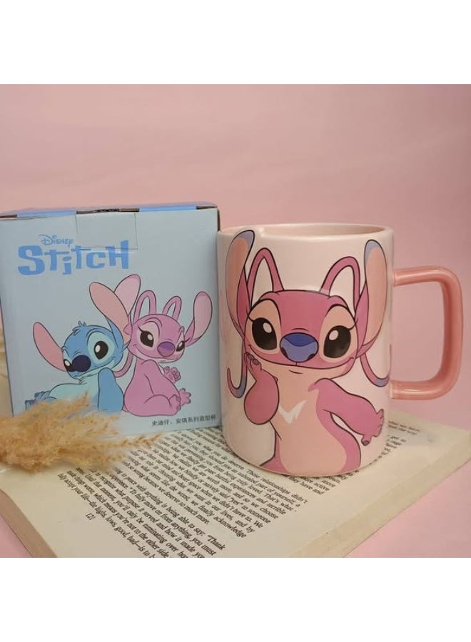 Stitch Angle Ceramic Mug 450ml, Cute Cartoon Coffee Mug, Large Capacity Ceramic Tea Cup with Vibrant Character Design, G