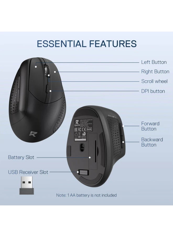 ماوس عمودي Redragon BM-4033 Wireless بتصميم صحي مريح أسود