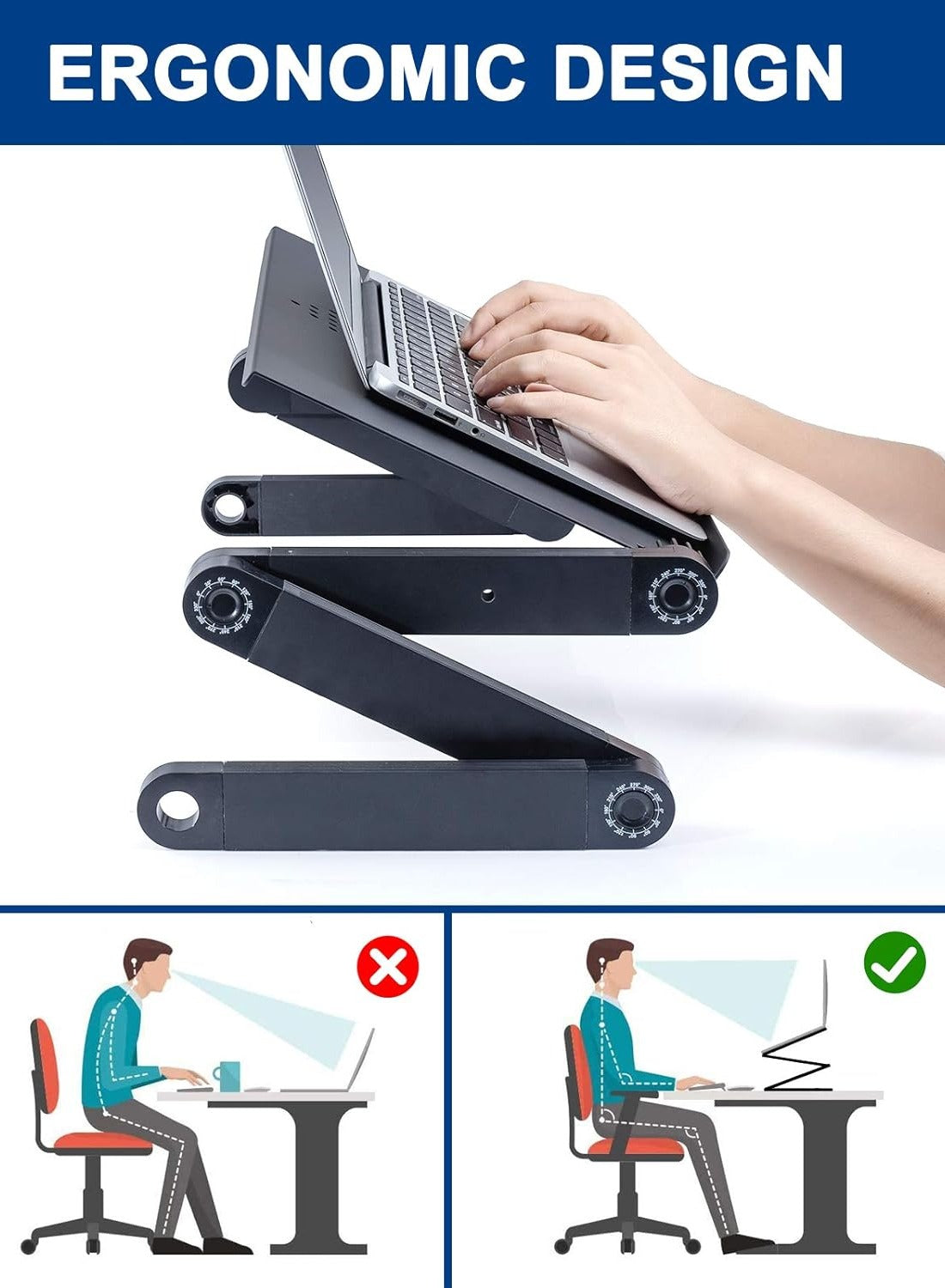 RAINBEAN Adjustable Laptop Desk with Mouse Pad, Laptop Stand for Bed, Foldable Portable Desk, Work Table, Ergonomic Laptop Stand, Standing Desk