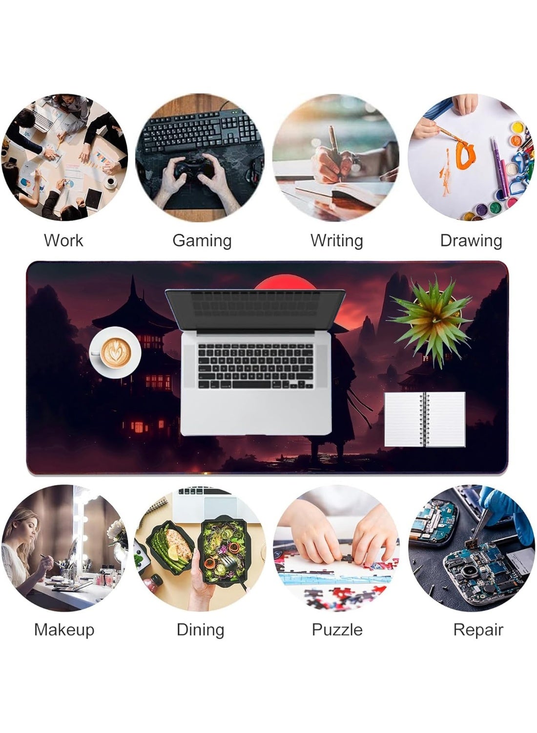 Moonlight Japanese Samurai Anime Mouse PadExtended Gaming Mouse Pad with Stitched Edges 70×30cm XL Desk Mat for Gaming, 