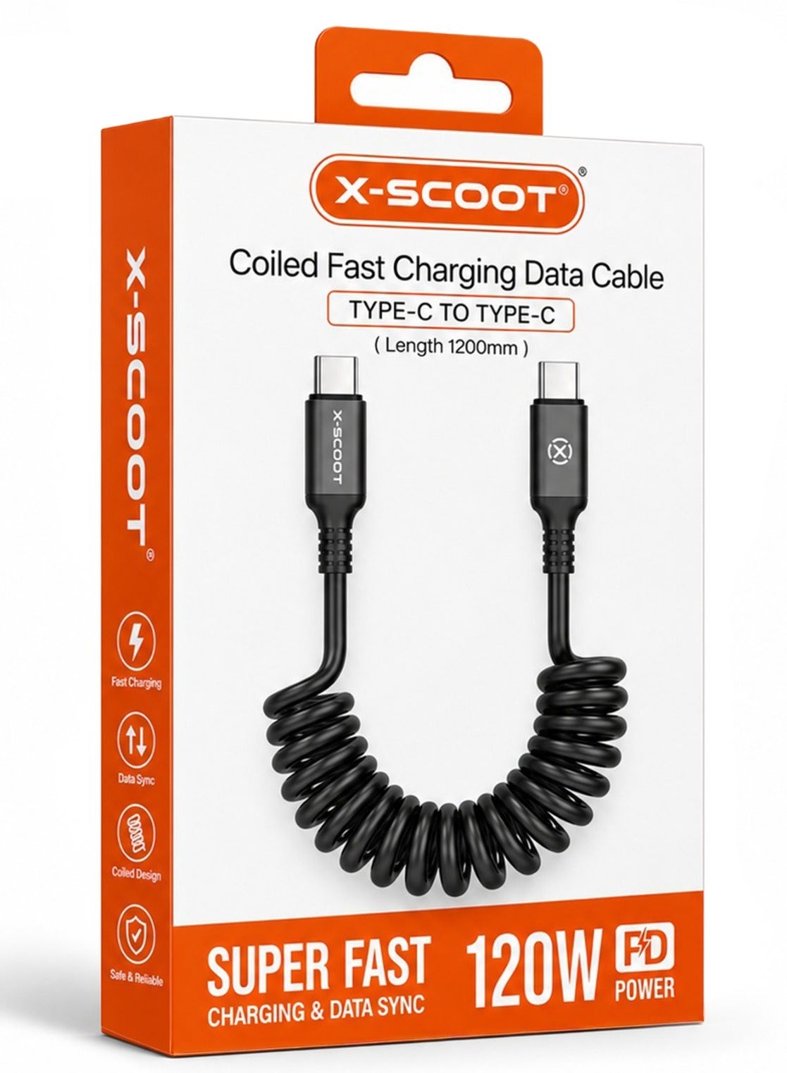 CL-156120W PD USB-C to USB-C Coiled Fast Charging & Data Cable, 1.2M Retractable Spiral Cord, Aluminum Alloy Connectors,
