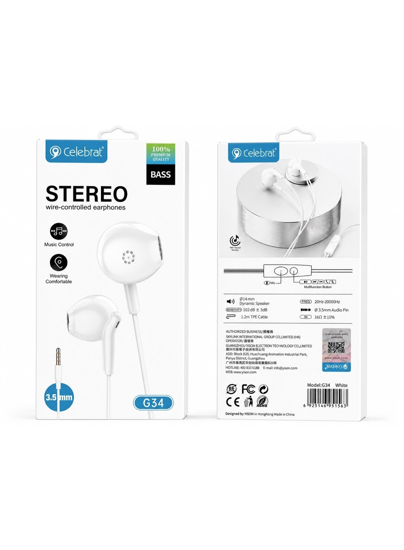 G34 Wired In-Ear Earphones – Clear Stereo Sound Quality, Built-in Microphone for Hands-Free Calls, Comfortable Ergonomic