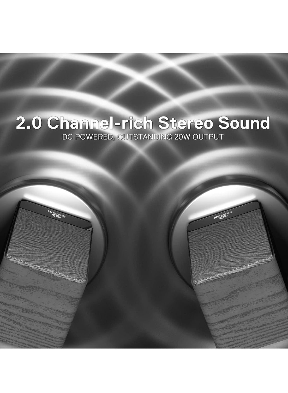 GS813 Wireless Desktop Speakers, 2.0 Channel Bookshelf Speaker with Powerful 20W Output, BT 5.0/3.5mm AUX Connection, En
