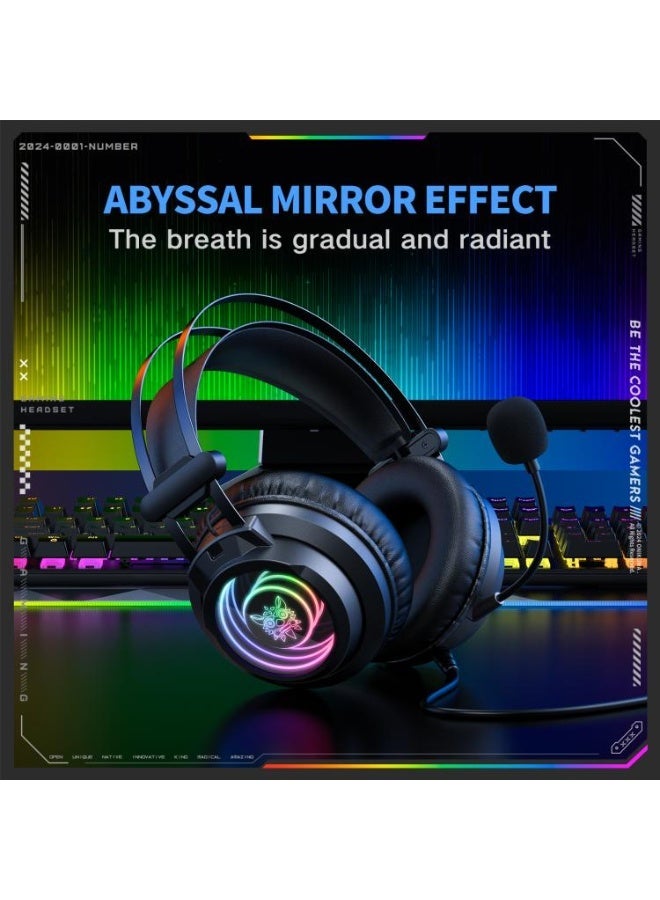 سماعة جيمنج onikuma X80 Abyss Mirror سلك RGB مايك أسود