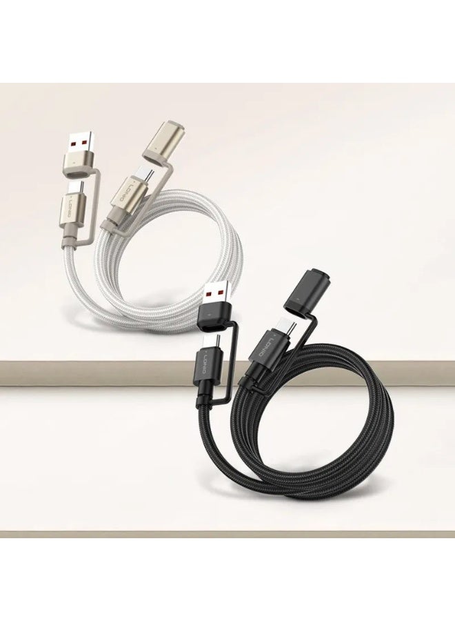 65W 4-In-1 Fast Charging Data Cable With USB-A And USB-C Inputs Lightning And USB-C Outputs High-Speed Data Transfer Bra