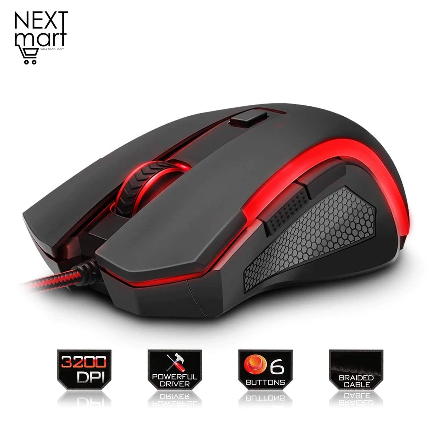 Redragon M606 RGB Gaming Mouse, 3200 DPI, 6 Programmable Buttons (Black)