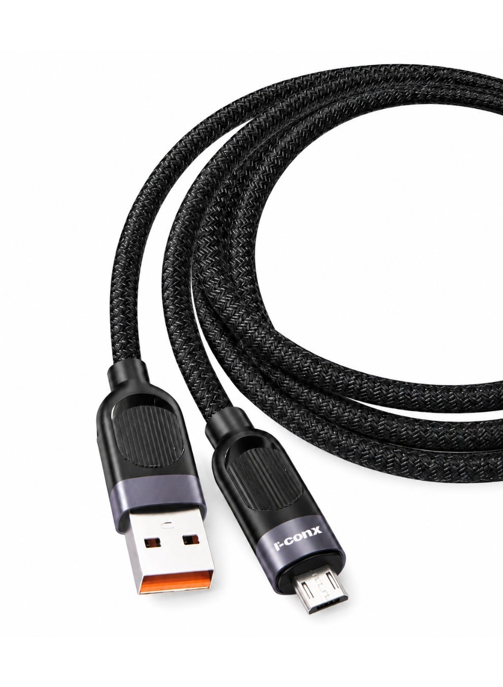 كابل شحن I-conx i92m قوة 100W طول 1m منفذ Micro USB نايلون مضفر أسود