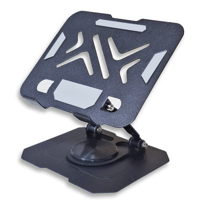Foldable tablet & mobile stand with premium metal design, 360° rotation, and ventilation to keep devices cool. Compact, portable, and suitable for iPads & phones—perfect for studying, working, or watching content anywhere.