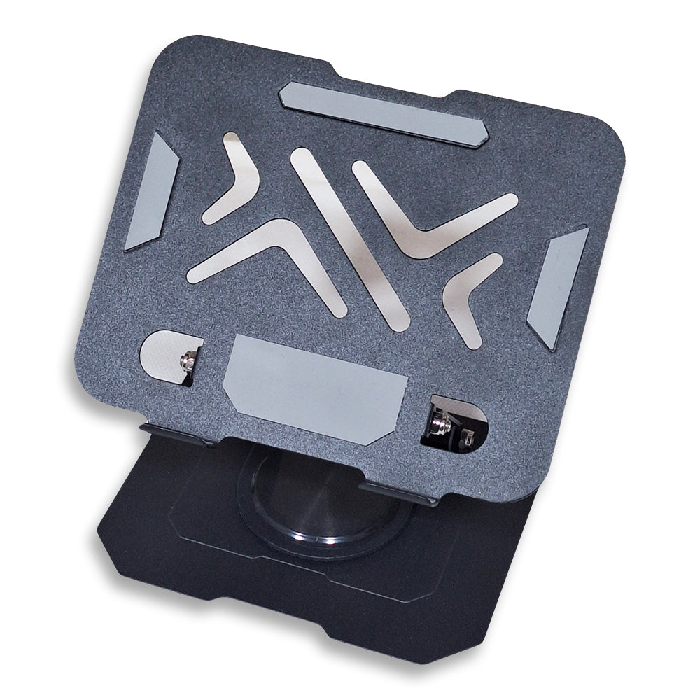 Foldable tablet & mobile stand with premium metal design, 360° rotation, and ventilation to keep devices cool. Compact, portable, and suitable for iPads & phones—perfect for studying, working, or watching content anywhere.