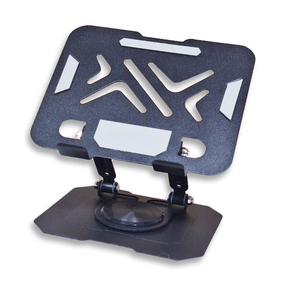 Foldable tablet & mobile stand with premium metal design, 360° rotation, and ventilation to keep devices cool. Compact, portable, and suitable for iPads & phones—perfect for studying, working, or watching content anywhere.