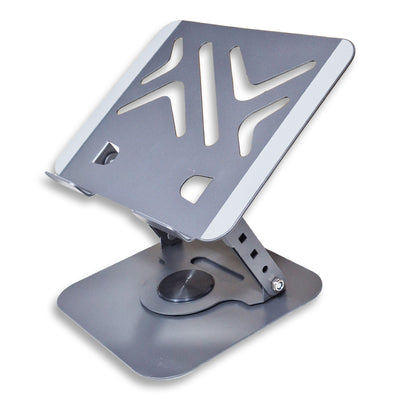 Foldable tablet & mobile stand with premium metal design, 360° rotation, and ventilation to keep devices cool. Compact, portable, and suitable for iPads & phones—perfect for studying, working, or watching content anywhere.