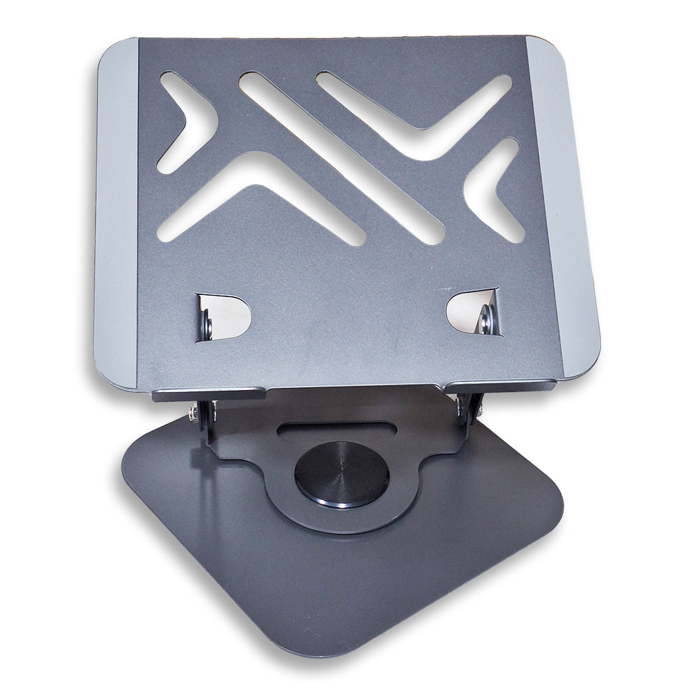 Foldable tablet & mobile stand with premium metal design, 360° rotation, and ventilation to keep devices cool. Compact, portable, and suitable for iPads & phones—perfect for studying, working, or watching content anywhere.