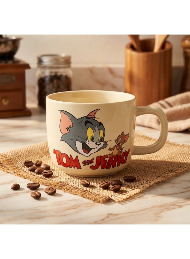 Tom and Jerry Ceramic Mug, Large Capacity Cute Cartoon Coffee Mug with Comfortable Handle, Aesthetic Ceramic Tea Cup for