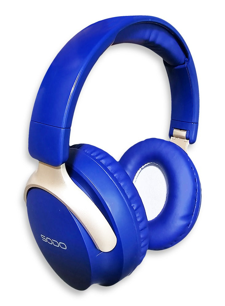 SODO Wireless Headphones with Active Canceling Headphones and External Built In Microphone Walk and Talk , it's Support SD Card Using Bluetooth 5.0 Connectivity with 20Hz to 18kHz Frequency Response Model SD-1103/Blue