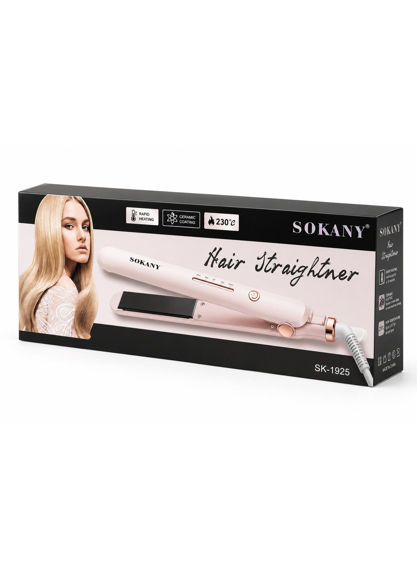 SK-1925 Hair Straightener – PTC Fast Heating, Adjustable Temperature up to 320°F, Anti-Scalding Design, 360° Swivel Cord
