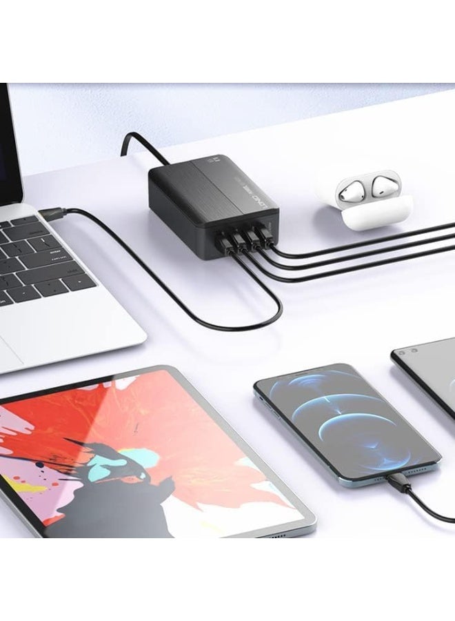 A4808Q 70W Desktop Fast Charger with 2 USB-C PD 3.0 & 2 USB-A QC 4.0 Ports, LED Power Display, Multi-Device Charging Sta