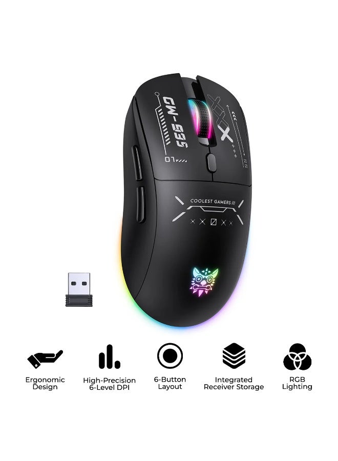 CW935 RGB Tri-Mode Wireless Gaming Mouse with 2.4GHz, Bluetooth and Wired Connectivity, 6-Level Adjustable DPI up to 128