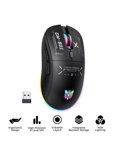CW935 RGB Tri-Mode Wireless Gaming Mouse with 2.4GHz, Bluetooth and Wired Connectivity, 6-Level Adjustable DPI up to 128