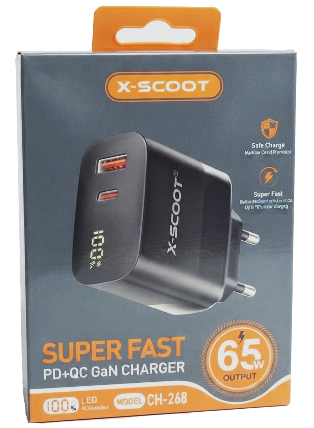 CH-268 65W Super Fast Mobile Wall Charger with LED HD Display , High Speed Charging Adapter for Phone and Smartphone, Du