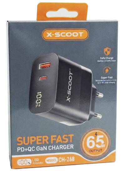 CH-268 65W Super Fast Mobile Wall Charger with LED HD Display , High Speed Charging Adapter for Phone and Smartphone, Du