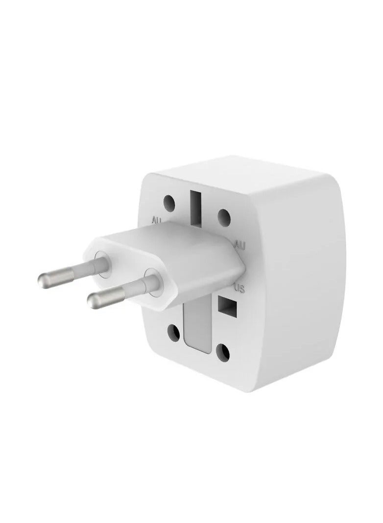 Z4 Universal Plug Adapter ABS VO With UK/EU/US/AU Pin & 2 Universal Socket (6A) - White