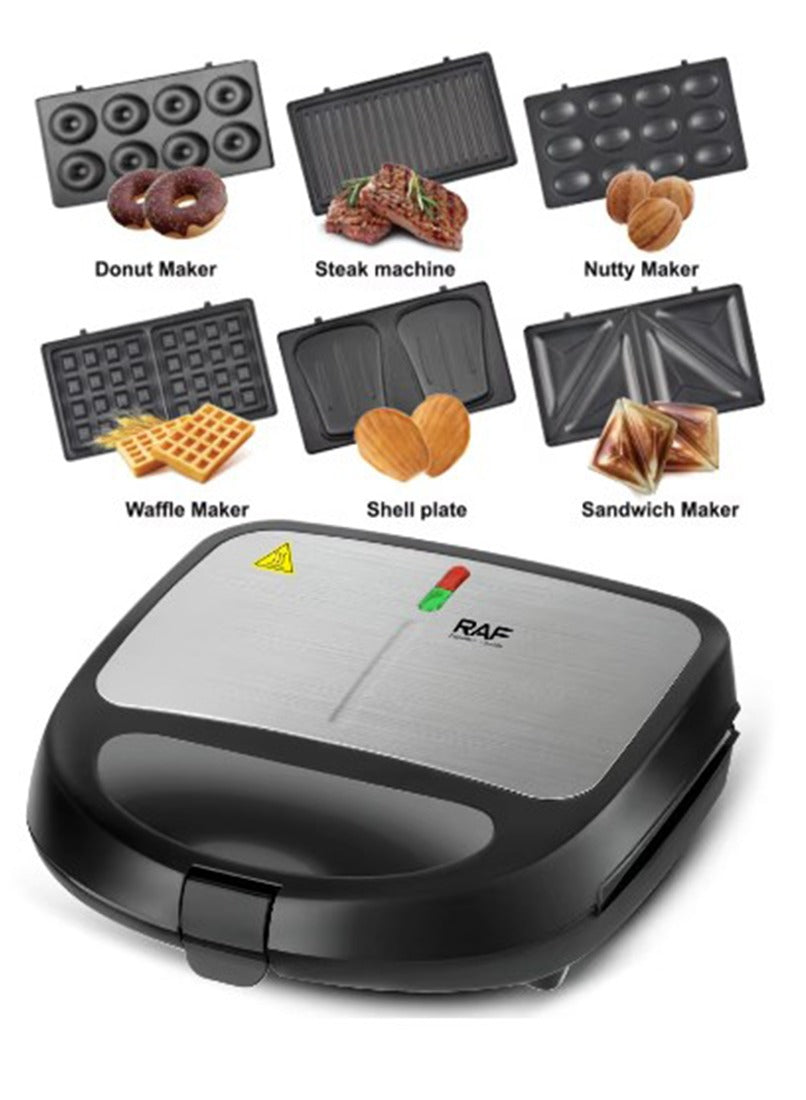 RAF Multi-Purpose Sandwich Maker with 6 Slots Non-Stick 850W, Model R.541, Black/Silver