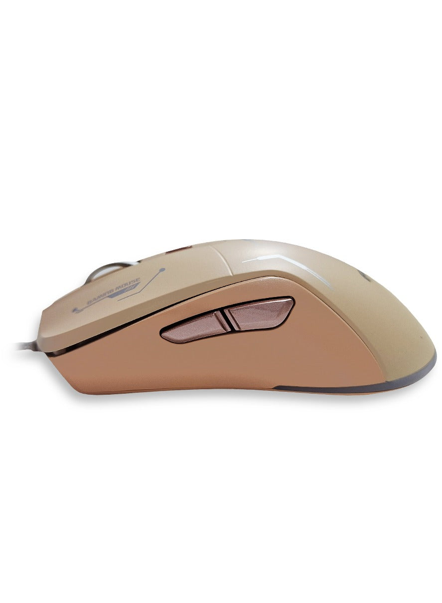 Forev E-Sports gaming mouse with 1.5M USB Cable , silent key ,macro program ming , optical engine , LED Light , 4-level adjustable (1200 - 1800 - 2400 - 3600 DPI ) - FV-X9 ,Beige