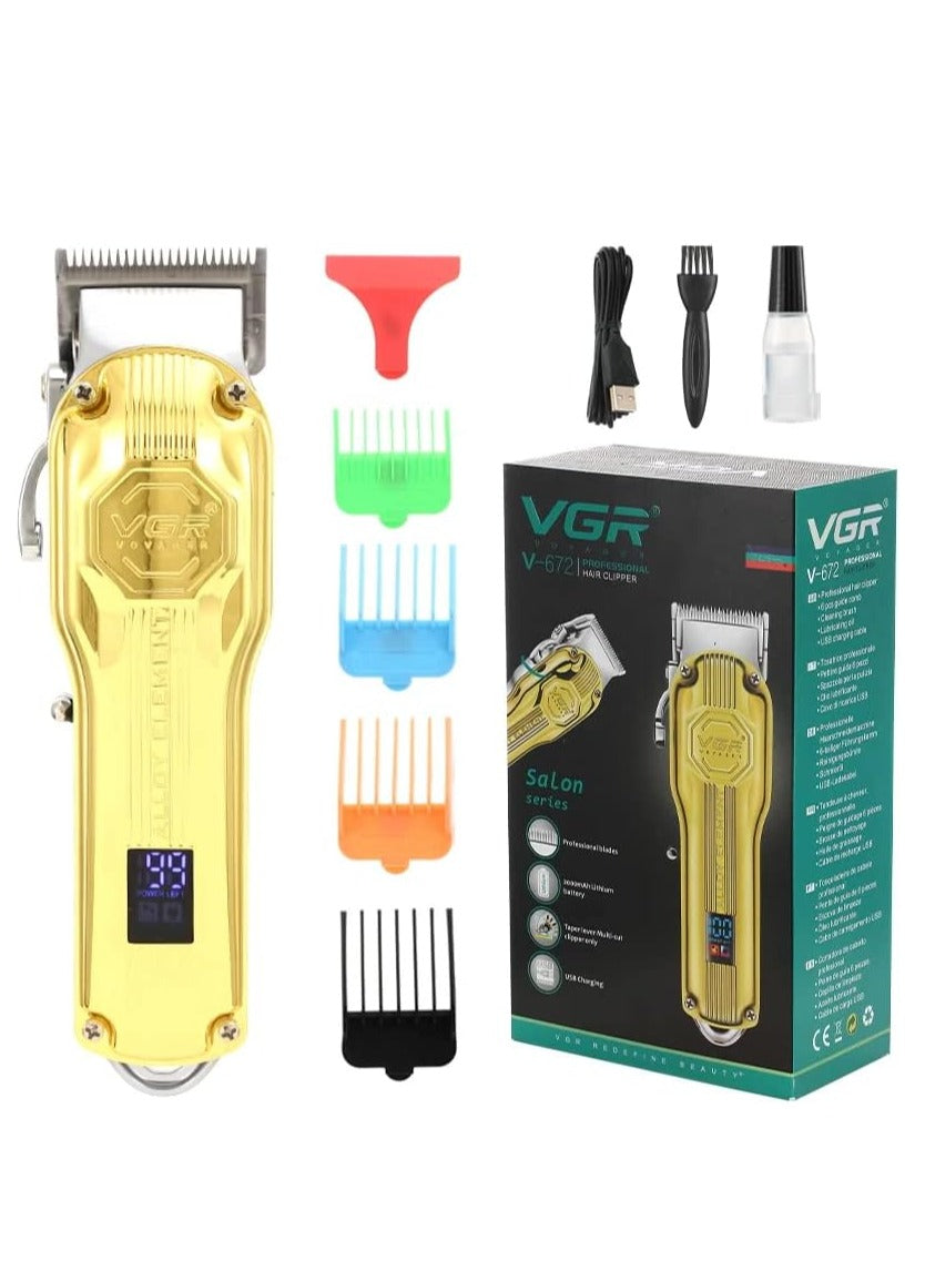 VGR Full Metal LCD Digital Display Electric Professional Hair Clipper, V-672 with 6 pcs guide comb , Cleaning Prush , Lubricating oil and USB charging cable