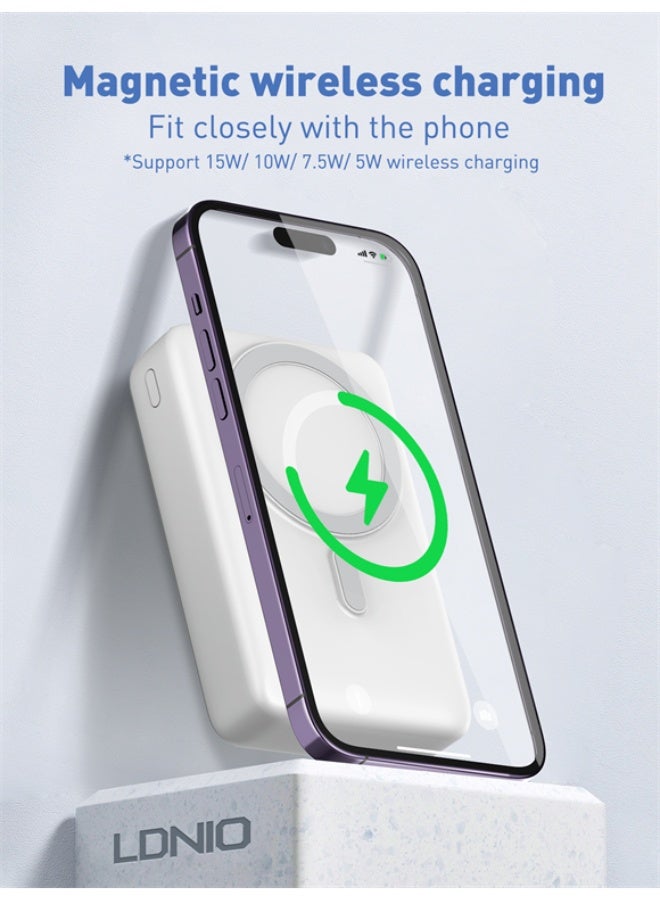 باور بانك LDNIO PQ18 مغناطيسي لاسلكي 20000mAh شحن 15W أبيض