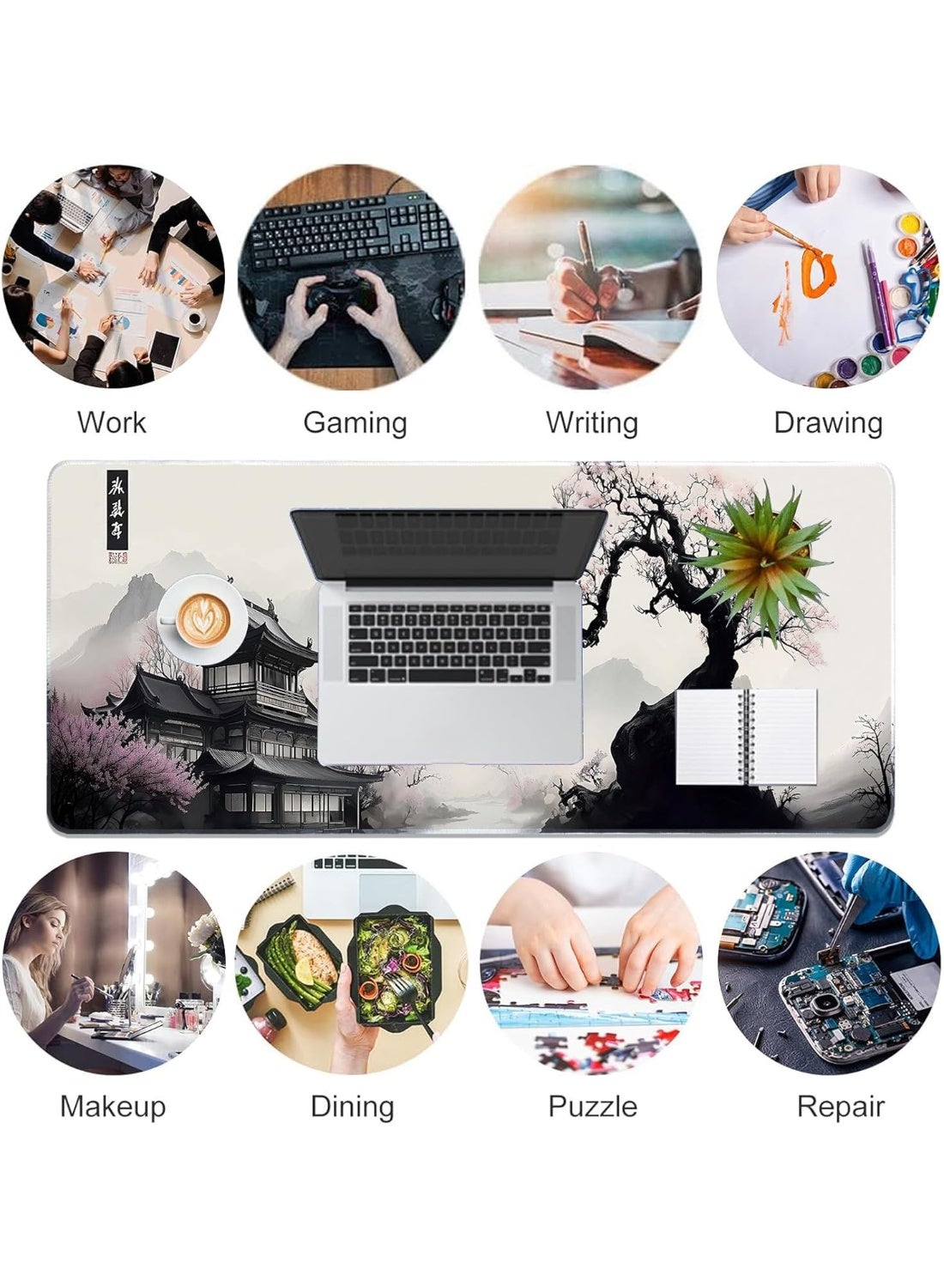 Japanes Watercolor Cherry Blossom Extended Gaming Mouse Pad with Stitched Edges 70×30cm XL Desk Mat for Gaming, Office, 