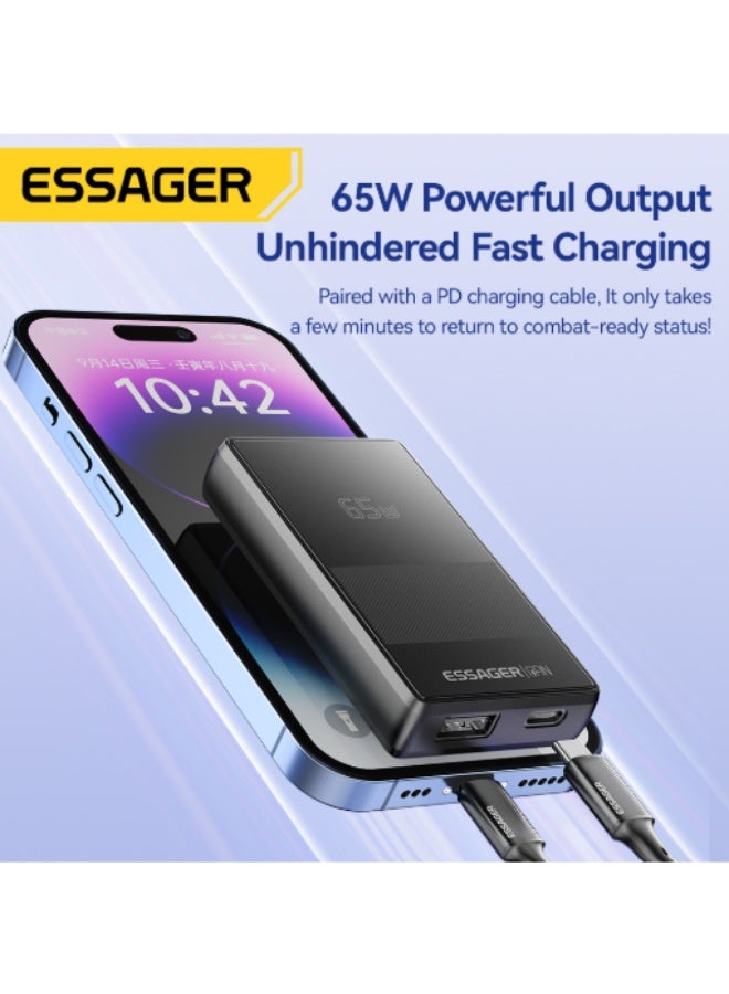 شاحن حائط ESSAGER JT-CG65AC1U1 GaN قوة 65W منفذين PD رفيع أسود